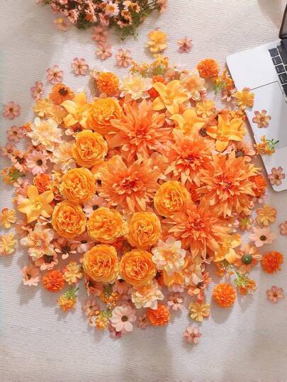 20/50pcs Artificial Flower Heads, Including Peony, Daisy, Rose And Small Orange Daisy, Suitable For Handmade Wreaths, Wedding Parties, DIY Home Decor, DIY Scrapbooking, Greeting Card Gift Box Decoration, Headwear