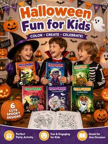 6PCS Halloween Coloring Book Set, Children's Cartoon Doodle Party Funny Pumpkin Coloring Book, Mummy Vampire Cartoon Coloring Book Compact And Easy To Carry, Travel Boredom Relief Educational Doodle Book, Holiday Gift For Boys And Girls - Multicolor - View 10