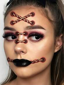 15 Sheets Fake Scar Halloween Zombie Tattoos Fake Stitches Bloody Face Stickers Scary Clown Face Tattoos For Prank Makeup Holiday Cosplay Halloween Decoration - Multicolor - View 5