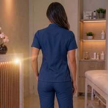 Blusa enfermagem e estética ziper - Azul Marinho - Visão 2