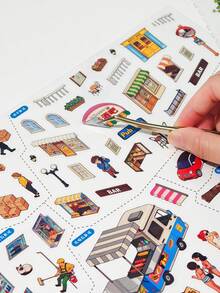 New All-Season Scenery Sticker Book, Panoramic Town Life Themed Landscape Stickers With Positioning Lines, Large Size, Educational Planner DIY Decorative Sticker Material - Rectangle - View 10