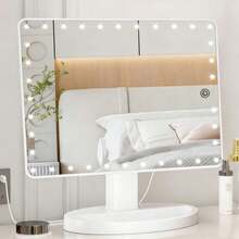 1 piece large illuminated makeup mirror, Type C rechargeable makeup mirror, equipped with 16 LED lights,ABS base is sturdy and durable, the base groove can be used as a tray for organizing cosmetics,has a 360-degree rotating touch screen and a desktop makeup mirror with adjustable brightness,portable makeup mirror - Multicolor - Ver 14