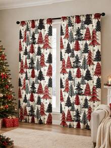 2 Stücke Vorhänge mit Weihnachtsmuster, rot schwarz weiß nordischer Stil Muster, Vorhänge mit Stangendurchzug, Winterfeiertage Leinenmischung, moderne Feiertags-Heimdekoration, Weihnachts-Wohnzimmer-Schlafzimmer-Vorhänge - Verschiedenfarbig - Übersicht 1