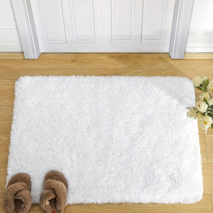 1pc Long Shag Plush Carpet, Ultra Soft Fluffy Rug, Lightweight Polyester Foam Middle Layer Non-Slip Backing, Multiple Sizes, Suitable For Living Room, Bedroom, Bathroom Floor, Bedside, Sofa Chair Cushion, White Modern Home Decor, Excellent Housewarming Gift - White - View 7