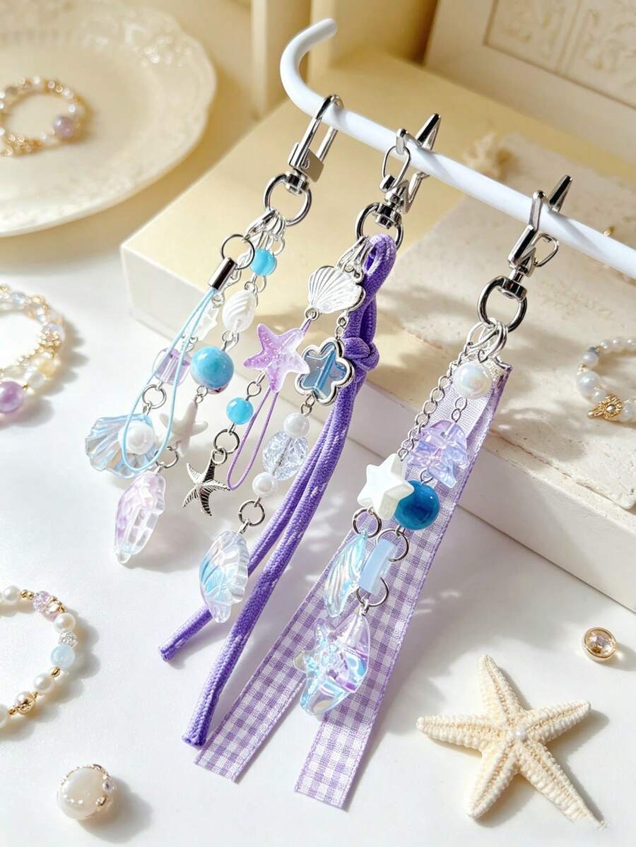 1pc Purple Ocean Creature Beaded Keychain, Versatile Personalized Bag Charm For Girls - Multicolor - View 1