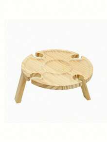 1pc Multi-Functional Round Solid Wood Folding Tray, Perfect For Outdoor Activities, Picnic, Camping, Beach BBQ And Party - Includes Snack Table, Lightweight And Portable, Ideal For Holiday Christmas Party Outdoor - Multicolor - View 4