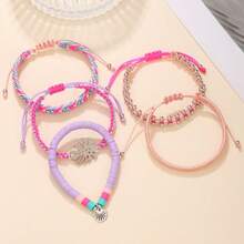5pcs Set Fashionable Ocean-Inspired Metal Leaf, Seashell & Beaded Adjustable Handmade Woven Bracelet, Suitable For Women's Daily, Vacation, Beach Outfit - Multicolor - View 7