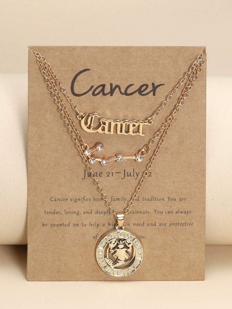 3pcs Stackable Zodiac Symbol Pendant Collarbone Chain Necklace Set, Birthday Gift For Women, Gold Plated Necklace Set - Yellow Gold - View 19