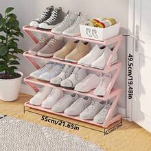 1pc 4-Tier Large Z-Shaped Shoe Rack, Easy Assembly Without Tools, Pink Plastic Stackable Storage Shelf, Suitable For Home, Dorm And Living Room, Space-Saving Floor Design, Shoe Storage Organizer - View 14