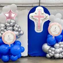 5Pcs Baptism Party Balloon Set, Cross & Star Foil Balloons. Ideal For Baptism, Communion, Confirmation And Birthday Decorations. - View 5
