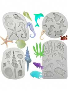 4 件海洋生物形状硅胶模具，适合 DIY - 彩色 - 查看 4