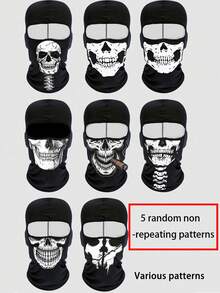 1/3/5pcs Set Black Breathable Full Face Mask, UV Protection, Punk Skull Print Balaclava, Suitable For Cycling, Skiing And Other Outdoor Sports - Multicolor - View 9