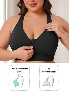 CELILIN Bra Olahraga Model Racerback dengan Resleting Depan, Peredam Guncangan & Push-Up, Mudah Dipakai dan Dilepas - Hitam - View 5
