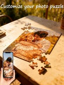 1pc Customized Jigsaw Puzzle, With Frame Or Puzzle Only, Custom Photo Portrait Puzzle, Couple Portrait Puzzle, Anniversary Custom Photo, Graduation Class Photo Puzzle, Family Reunion Custom Puzzle, Upload Your Unique Home Wall Art Photo - White - View 3