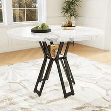 Mesa de comedor redonda (100 x 100 x 76 cm), mesa redonda ligera y lujosa para 4-6 personas, adecuada para comedor y sala de estar, patas doradas, sobremesa con efecto mármol en MDF - Negro - Ver 9