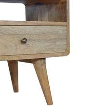 Solid Wood Curved Oak-Ish Media Unit, 2 Drawers And Open Slot, Brown On-Site - 1 - View 5