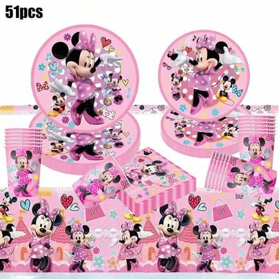 51pcs Mouse Cartoon Theme Party Set, Suitable For 10 People, Birthday Party Tableware Including Plates, Cups And Napkins. Holiday Decoration Supplies, Suitable For Camping, Picnic, Backyard BBQ And Party Decoration, Also Ideal Decoration For Halloween, Christmas And Party, And A Great Surprise Gift For Fans.