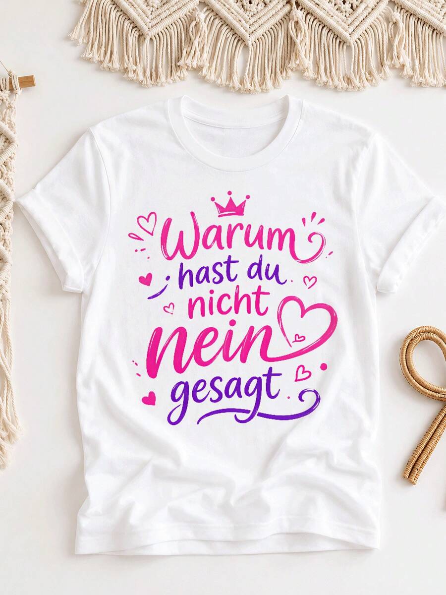 4 Retro-T-Shirts im Y2K-Stil für Damen und Herren – Locker geschnittenes T-Shirt mit dem Aufdruck "Warum hast du nicht Nein gesagt?", Thermotransferdruck, Streetwear der 2000er. - Weiss - Übersicht 1