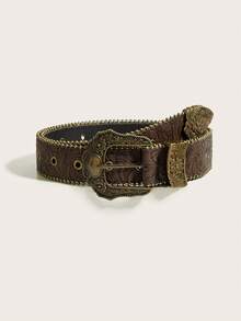 1pc Western Style Embossed Gold-Trimmed Heavy Craftsmanship Accessory Belt, Made Of Premium PU Material, Suitable For Daily Wear, Bohemian Style, Halloween - Brown - View 9