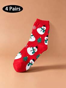 4 paia di calze a metà polpaccio da donna con motivi natalizi a cartoni animati, calze a metà polpaccio da donna a tema natalizio autunno/inverno con Babbo Natale & omino di pan di zenzero, calze regalo per le vacanze per studenti - Multicolore - Visualizzare 16
