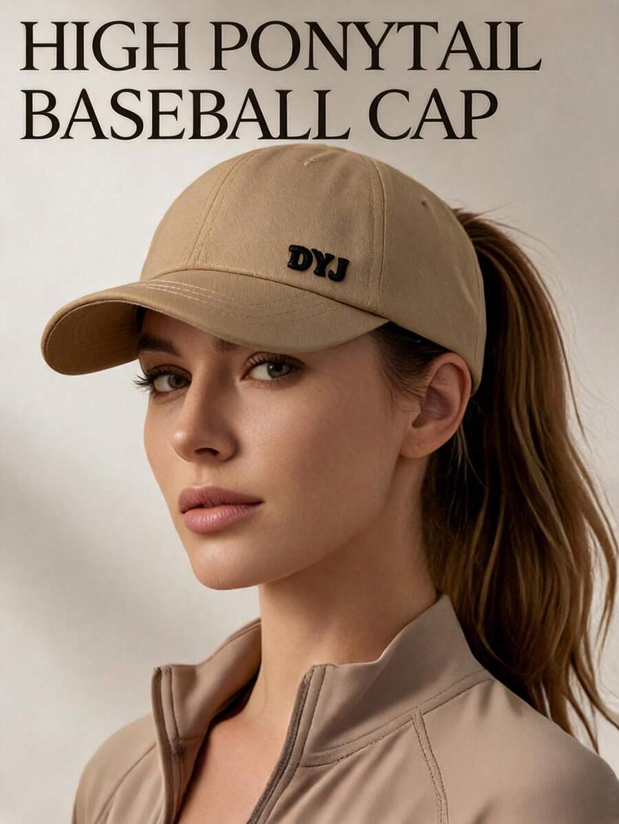 1pc Letter Casual Street Polyester (Polyester) Embroidered Metal Decor Sports Outdoor Ponytail Open Top Cap Summer - Black - View 1