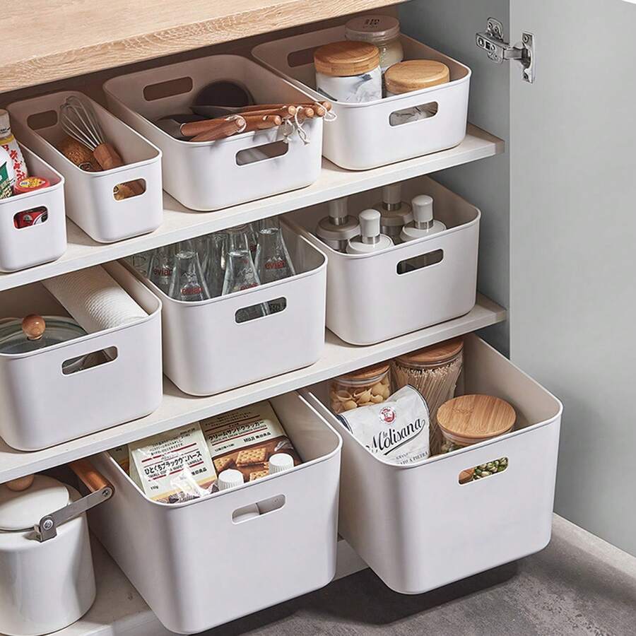 1pc Desktop Storage Box, Student Dormitory Organizer, Household Storage Basket, Cosmetic Organizer, Snack Storage Box - White - View 1
