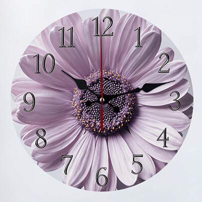 10-12inch,2D,Purple Floral Round Wall Clock, Modern Silent Multi-Space Artificial Wood Clock (Batteries Not Included),Suitable For Room Decor,Halloween Decor,Office Decor,Fall Home Decor,Christmas Decorations