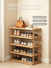 1pc 2-6 Tier Natural Bamboo Freestanding Storage Rack, Multifunctional Adjustable Shoe Rack & Bookshelf, Space-Saving Display Shelf, Suitable For Entryway, Dorm And Small Apartment, Back To School And Moving Essential - Multicolor - View 2