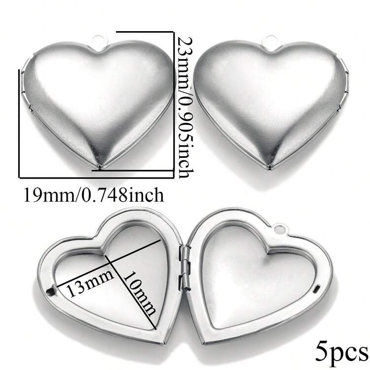 5pcs Stainless Steel Heart-Shaped Photo Locket Pendant, DIY Jewelry Accessories, Valentine's Day - photo box - View 20