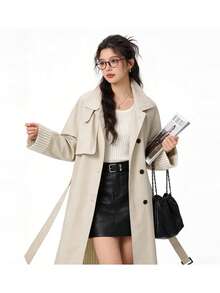 Premium Vintage British Style Trench Coat Jacket, Office Daily Wear, Autumn/Winter - Apricot - View 8