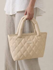 Quilted Diamond Pattern Handheld Lunch Bag, Skin-Friendly Texture, New Fashion Large Capacity Insulated Lunch Bag, Portable Handbag, Women's Multi-Functional Lunch Bag, Suitable For Office Meal, Commuting, Daily Insulation, Lunch Bag & Pencil Case Set - Multicolor - View 8