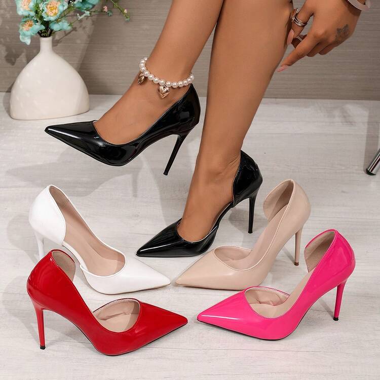 Women's Red High Heels, Spring/Autumn New Thin Heel Sexy Pointed Toe Pumps, Low Vamp Versatile Shoes, 10cm Super High Heel Pumps, Elegant Women's Sandals - Red - View 8