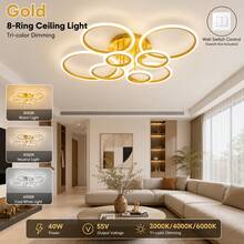 1pc Ceiling Light, Fashionable High-End Large Size High Brightness 8-Ring Metal Acrylic Ceiling Light, Suitable For Living Room, Dining Room, Bedroom And Other Scenes - Multicolor - View 1