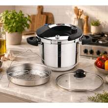 8L Stainless Steel Pressure Cooker With Steamer Basket, Tempered Glass Lid, LED Pressure Indicator, And Safety Lock Handles - Induction-Compatible, Multi-Function Pot For Everyday Family Meals - View 7