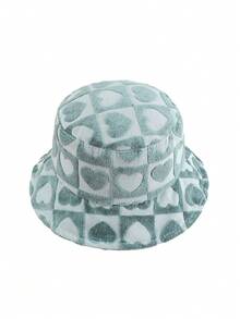 1pc Sun Wave Casual Streetwear Polyester Shell Jacquard Decor Bucket Hat, Geometric 3D Pattern, Spring Summer Autumn Winter - Heart Grey-green Mint - View 6