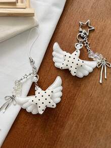 1pc INS Style Wing Bag Charm, Five-Point Star Polka Dot Pendant, Sweet Keychain - Multicolor - View 2