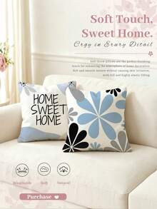 shangxia 2PCS--Minimalist Hand-Drawn Line Light Gray Blue Daisy Print Pillow Covers, Korean Cream Style Bedroom Sofa Soft Decorative Cushions--(Pillow Insert Not Included)---(Multiple Sizes)---(No Embroidery)---(Single-Sided Print) - Multicolor - View 7