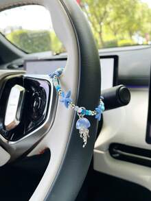 Creative Colorful Starfish Car Steering Wheel Decorative Chain, Jellyfish Pendant, Car Interior Hanging Ornament, Car Steering Wheel Decoration Accessory - Starfish - View 3