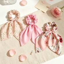 3 piezas/Set Pañuelos triangulares de satén de unicolor con diseño artístico, accesorios para el cabello - Rosa Pálido - Ver 10