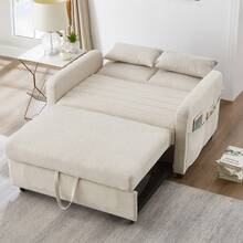 [Sofa Bed With Sleeping Function] Two-Seater Fold-Out Sofa, Extendable Design, Simple And Modern, Contemporary Style, Three-Position Adjustable Backrest, Breathable Cotton-Linen Fabric - 米色 - 查看 4
