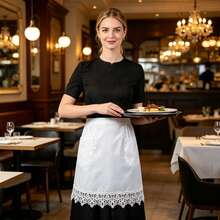1pc White Lace Trim Half Apron, Double Pocket Design, Waitress Work Apron For Restaurant, Milk Tea Shop, Hotel Cleaning Staff - White - View 9