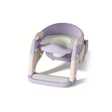 Luminpool Children's Toilet Seat With Steps, 2-In-1 Toilet Step Stool For Toddlers, Soft, Non-Slip Seat Cover With Splash Guard And Built-In Footstool - Purple - View 2