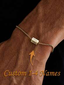 Customizable Engraved Personalized Bracelet, Available In Gold Or Silver Stainless Steel, Can Be Engraved On 1-4 Sides, Excellent Gift For Boyfriend, Father, Etc. - Multicolor - View 2