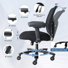 Adjustable, Swivel Office Chair With Armrests And Casters, Suitable For Home Use, Desk Chair For Students, Breathable Mesh Office Chair. - Black - View 3