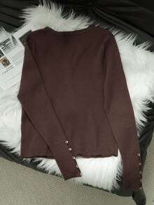 Áo cardigan len gân cổ chữ V nữ thu 2026, dáng ôm, tay dài, màu trơn, áo khoác/áo mặc trong đa năng cài nút đơn, áo len cơ bản đi làm - màu nâu - Xem 9
