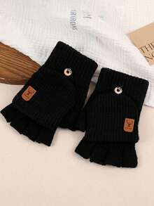 Winter Thick Knitted Half-Finger Flip-Cover Touchscreen Student Writing Gloves - Multicolor - View 3