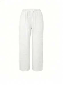 Women's 7/8 Length Wide Leg Pants, Summer New Elastic Waist Drawstring Breathable Slouchy Loose Casual Pants, Suitable For Daily Wear - White - View 3