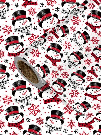 1 Roll Of Christmas Gift Wrapping Paper, Snowman-Themed Design, Made Of Coated Paper, 43 Cm X 300 Cm; Suitable For Wrapping Christmas Gifts, Decorating For Christmas Parties, And Holiday Gift-Giving.