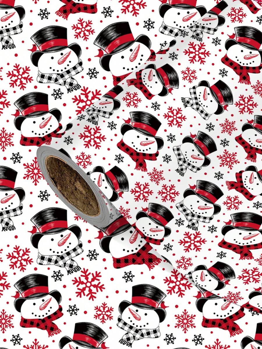 1 Roll Of Christmas Gift Wrapping Paper, Snowman-Themed Design;Perfect For Christmas Gift Wrapping,Holiday Party Decor,Home Festive Decoration,DIY Craft,Festive Favour Wrapping Dimensions: 43 Cm X 300 Cm. - A - View 1