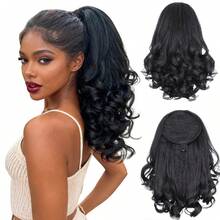 14 Inch Curly Ponytail Wig For Women, Black Synthetic Ponytail Hair Extension, Drawstring Ponytail - 黑色 - 查看 2
